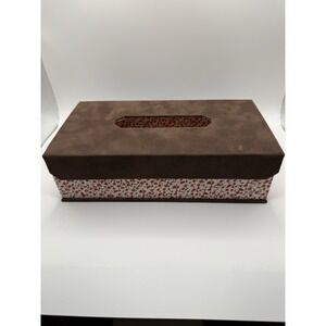 Decorative Magnetic Top Tissue Box Cover Brown Flocked Floral Lined